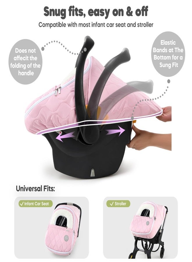 mamatepe Winter Baby Car Seat Cover, Waterproof, Windproof Warm Fleece Breathable with Full Zipper for Newborn Car Seat, Pink - Image 4